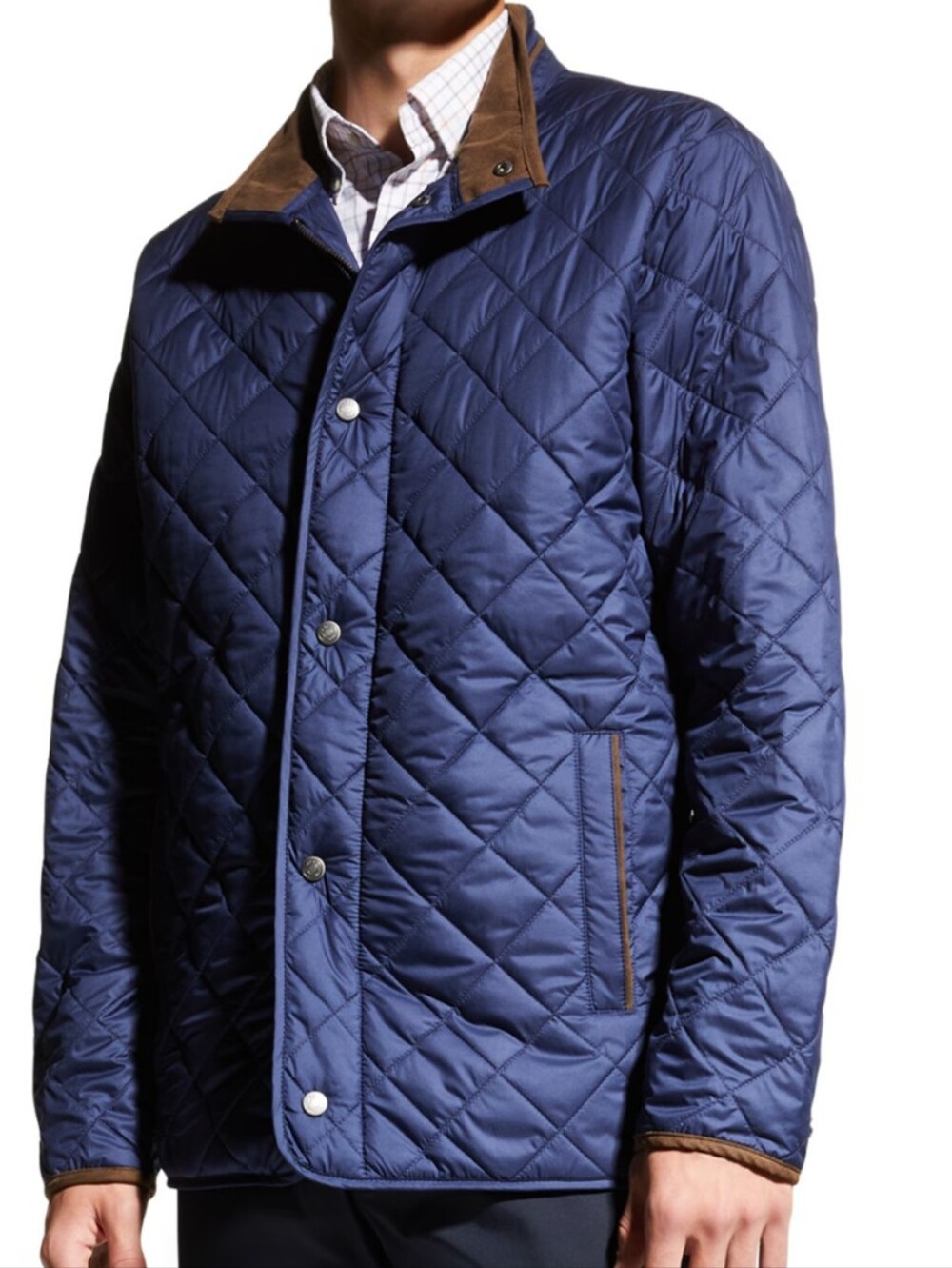 Peter Millar Men's Quilted Blue Jacket with Contrast Collar